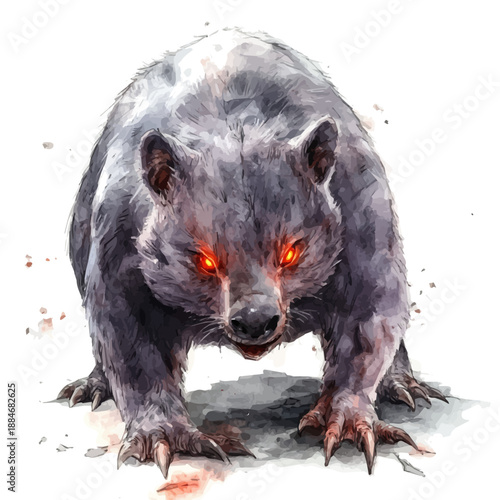 Wombat, fantasy semi-realistic artwork, subtle glow, watercolor textures, white background