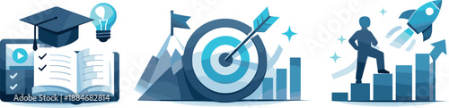 Career Development Icons. Career development framework depicted through structured learning, goal setting, and capability growth