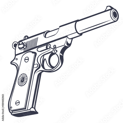 Simple Gun Design Vector Illustration on Clean White Background