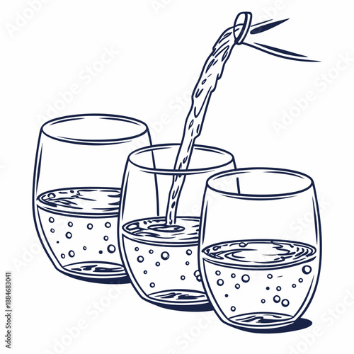 Modern Water Glasses Vector Art Graphic on White Background