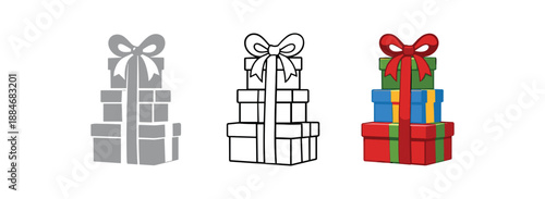 festive holidays gift box tower tied with one ribbon festive display