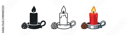 festive holidays holiday candle metal holder tiny pinecone beside