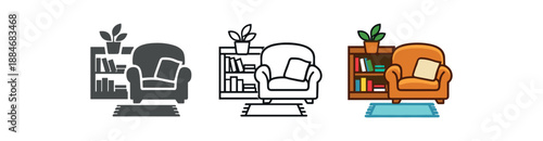 social energy balance bookshelf plant cushioned chair small rug quiet corner