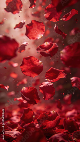 Romantic red rose petal fall thousands of deep red rose petals falling slow motion floral background dreamy atmosphere valentines concept love