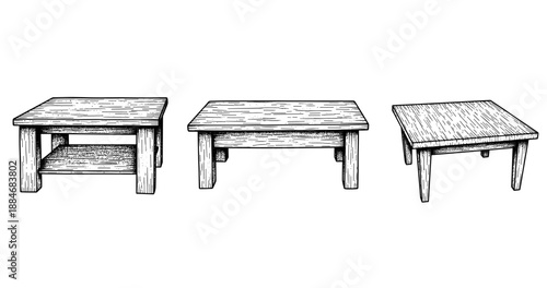 Three wooden coffee tables with simple designs