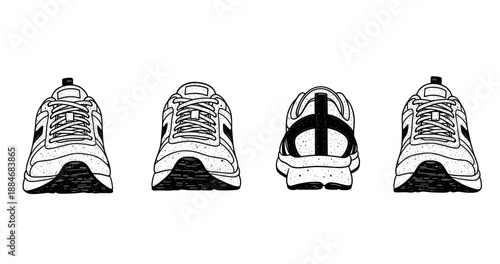 Vector illustration of sporty running sneakers in multiple views