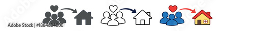 social energy balance small heart icon moving from crowd shape back to home shape