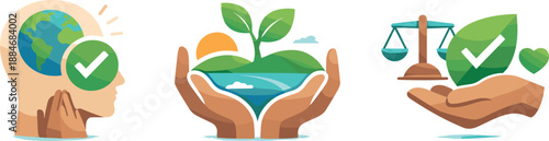 Sustainable Stewardship Symbols. Sustainable stewardship environment visualized as conscious decisions, resource care, and ethical