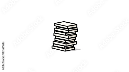 A stack of illustrated books. Each has white pages and black outlines. A small shadow at the base