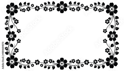 Ornate floral border with symmetrical vines and blossoms surrounding a blank rectangular center