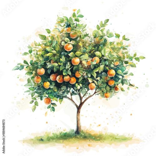 Apricot Tree, semi-realistic fantasy illustration, gentle magical details, watercolor painting, isolated on white