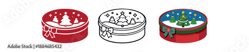 winter holidays christmas cookie tin round box flat design