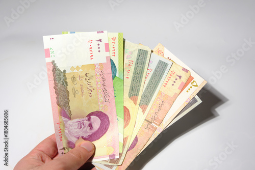  Close-Up of Iranian Currency with Inflation Concept