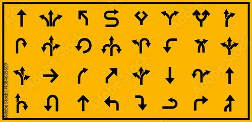 Road Arrow Flat Style Vector Icon Traffic Direction Symbol and Navigation Outline Graphic Group Featuring Turn, Curve and Wayfinding Arrow Signs