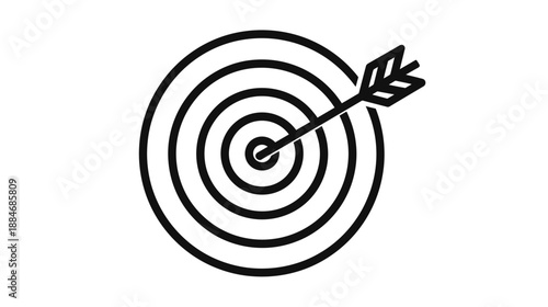 Black and white illustration of a target with an arrow hitting its center