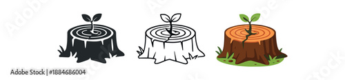 emotional resilience tree stump with many rings and small new sprout life story