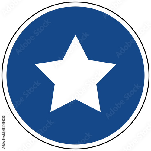 Vektor Grafik blaues rundes Schild mit weißem Stern als Symbol für Bewertung Favorit Qualität Auszeichnung Erfolg Berühmtheit Highlight und Premium Service Icon Design Vektor
