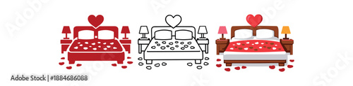 romantic holidays bed with rose petals outline romantic room