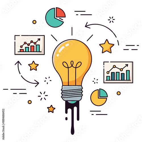 Creative light bulb with charts and graphs symbolizing innovative ideas and growth
