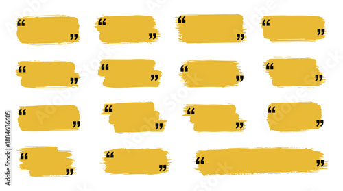Text box frame set with quotation mark. Hand drawn marker brush stroke text talk message frame on transparent background