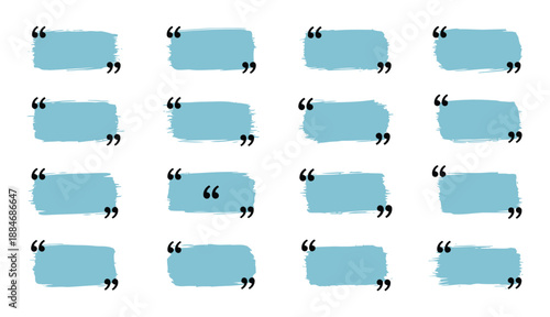 Text box frame set with quotation mark. Hand drawn marker brush stroke text talk message frame on transparent background