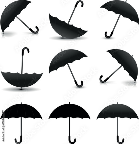 Black and White Simple flat umbrella icon, Nice umbrella isolated on white background.