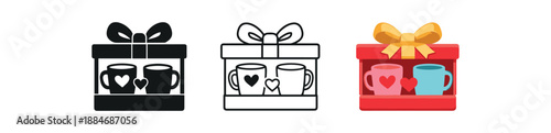 romantic holidays gift box with two mugs couple present