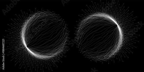 Expansion of life. Vector sphere explosion background. Small particles strive out of center. Blurred debrises into rays or lines under high speed of motion. Burst, explosion backdrop