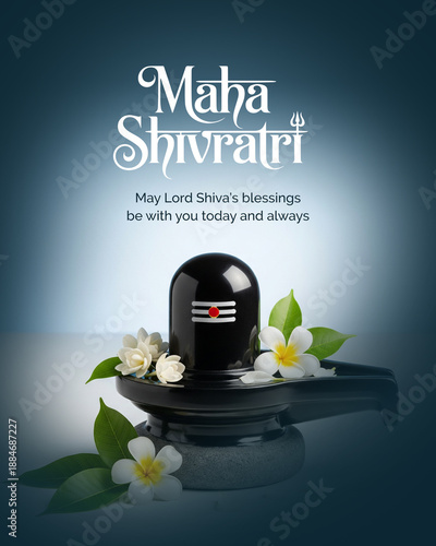 Maha Shivratri Greetings with Shiva Lingam and Floral Offerings