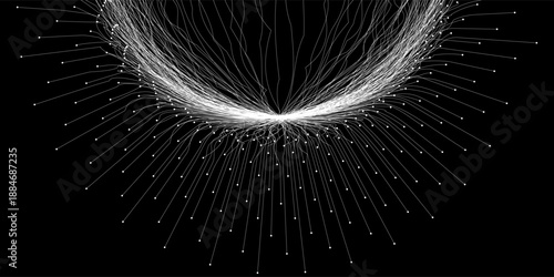 Expansion of life. Vector sphere explosion background. Small particles strive out of center. Blurred debrises into rays or lines under high speed of motion. Burst, explosion backdrop