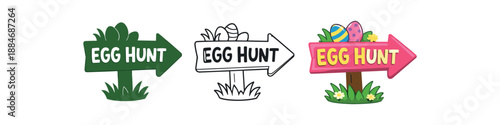 spring easter holidays egg hunt sign arrow cute lettering