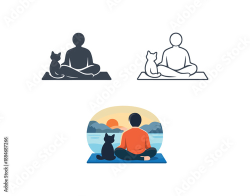 creative solitude cat sitting beside person on mat silent morning