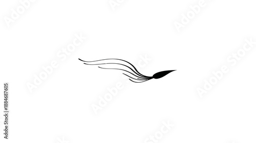 Stylized black illustration of a sea creature with flowing tentacles. Appears to swim/float