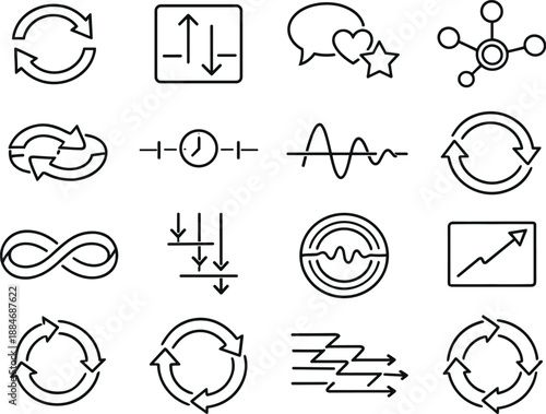 Image Generation. Line style vector icons of user experience prototyping design: cycle band, sync tile, feedback tile, amplitude
