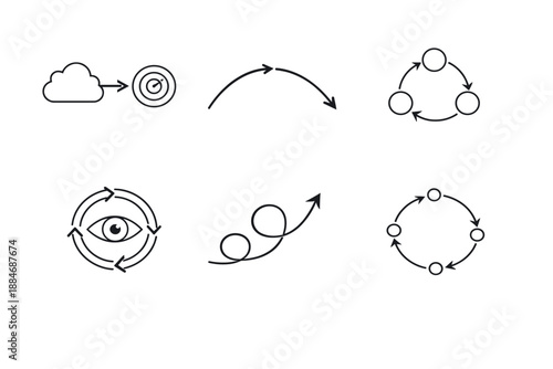Expectation-Behavior Icons. Line style vector icons of expectation–behavior interplay: projected outcome outline, adaptive