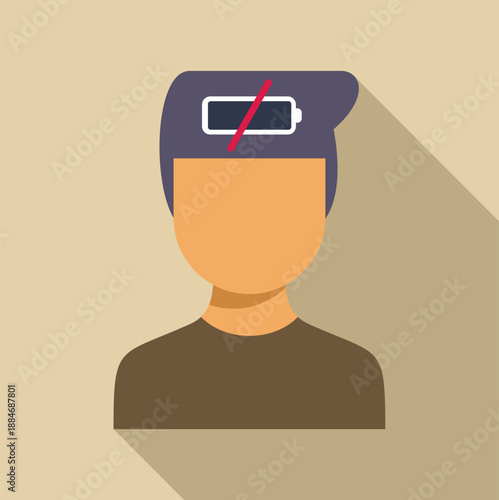 Person icon representing low energy, fatigue, and burnout with a depleted battery symbol