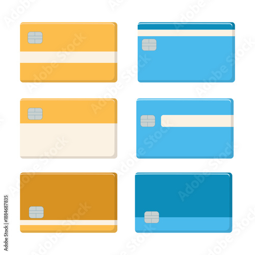 Colorful credit card icons, a set of flat vectors