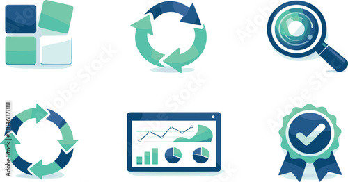 Foresight Framework Design. Strategic foresight framework layout representing future mindset development, six symbolic objects
