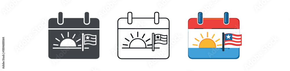 Fototapeta premium summer independence holidays calendar with sun small flag
