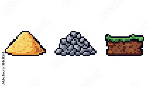 Pixel art materials: sand, gravel, grass block icons