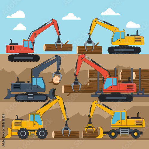 Forestry Machinery: Excavators and Log Loaders in Action