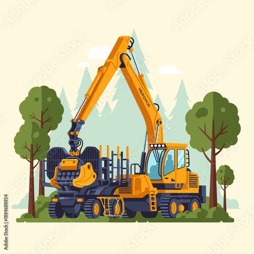 Forestry Harvester Machine Working in Forest - Logging Industry Equipment