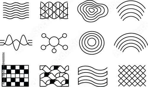 Minimalist Line Icons. Line style vector icons of calendar schedule planner event management: modulation stripe, phase mesh, phase