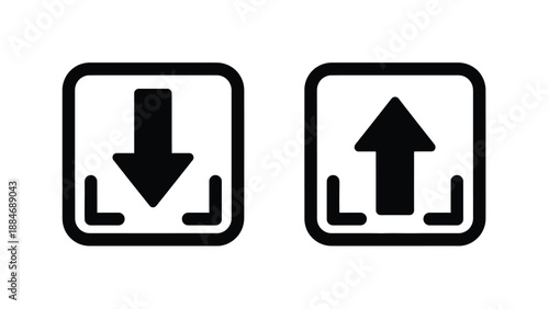 Two black shipping symbols depicting downward and upward directions in boxes