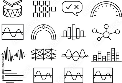 Image Generation. Line style vector icons of software development process continuous improvement: rhythm band, pattern contour,