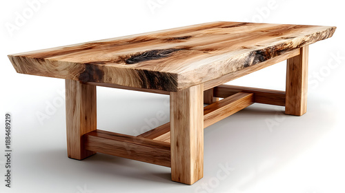 Artisan Live Edge Wood Table, Natural Slab Top, Distinctive Grain, Bright Studio Lighting