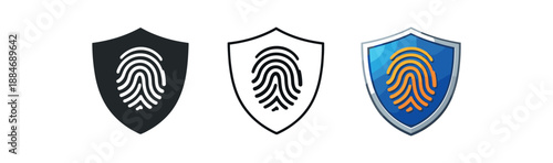 digital identity shield with fingerprint center strong biometric identity security