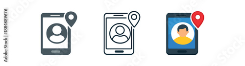 digital identity smartphone with tiny location pin and avatar geo linked account