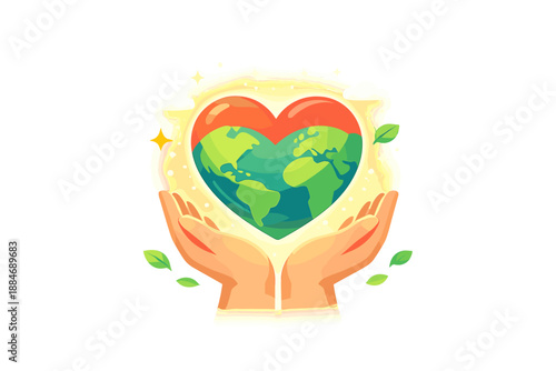 Glowing Heart Planet. Hands lifting a glowing heart-planet icon, gentle glow halo and airy composition for meaningful impact and