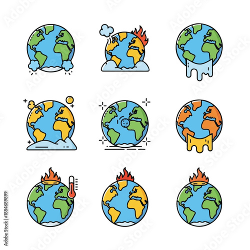Earth showing effects of global warming with melting ice caps and rising temperatures in a climate change concept, highlighting environmental issues.